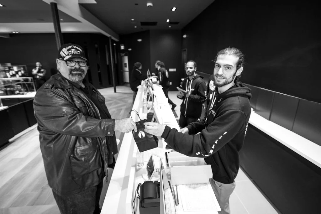 Erik making the first ever purchase at Maitri’s Pittsburgh dispensary. Also pictured: Maitri Patient Advisor Robert Fazzolare.