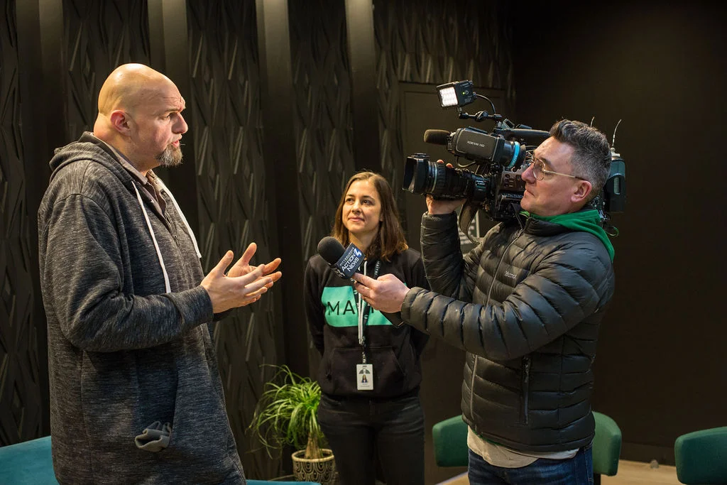 Lieutenant Governor John Fetterman and Maitri Medicinals CEO Corinne Ogrodnik at Maitri’s Pittsburgh dispensary. Photo by Matt Dayak.