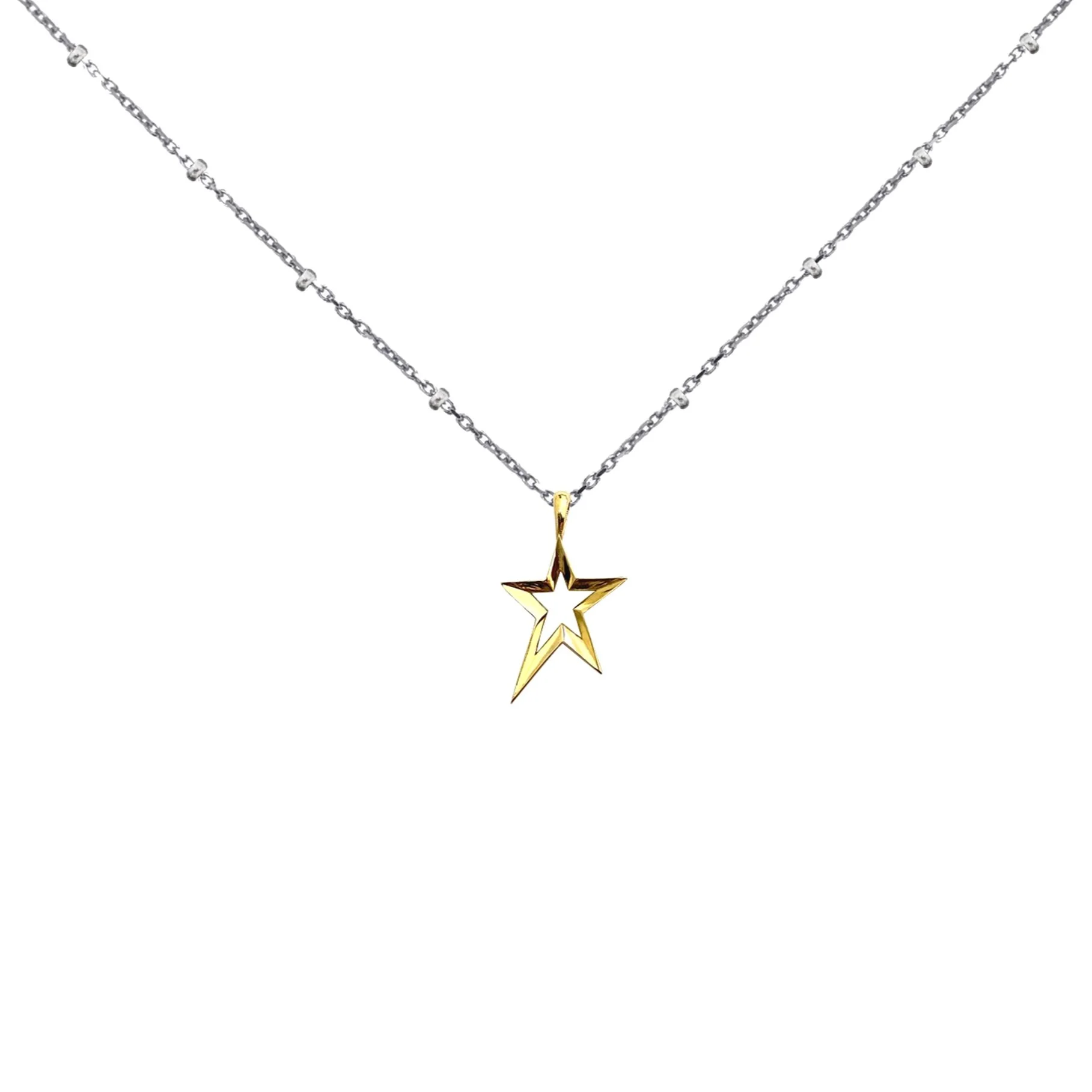 Swinging Star Necklace - Silver with Gold Star