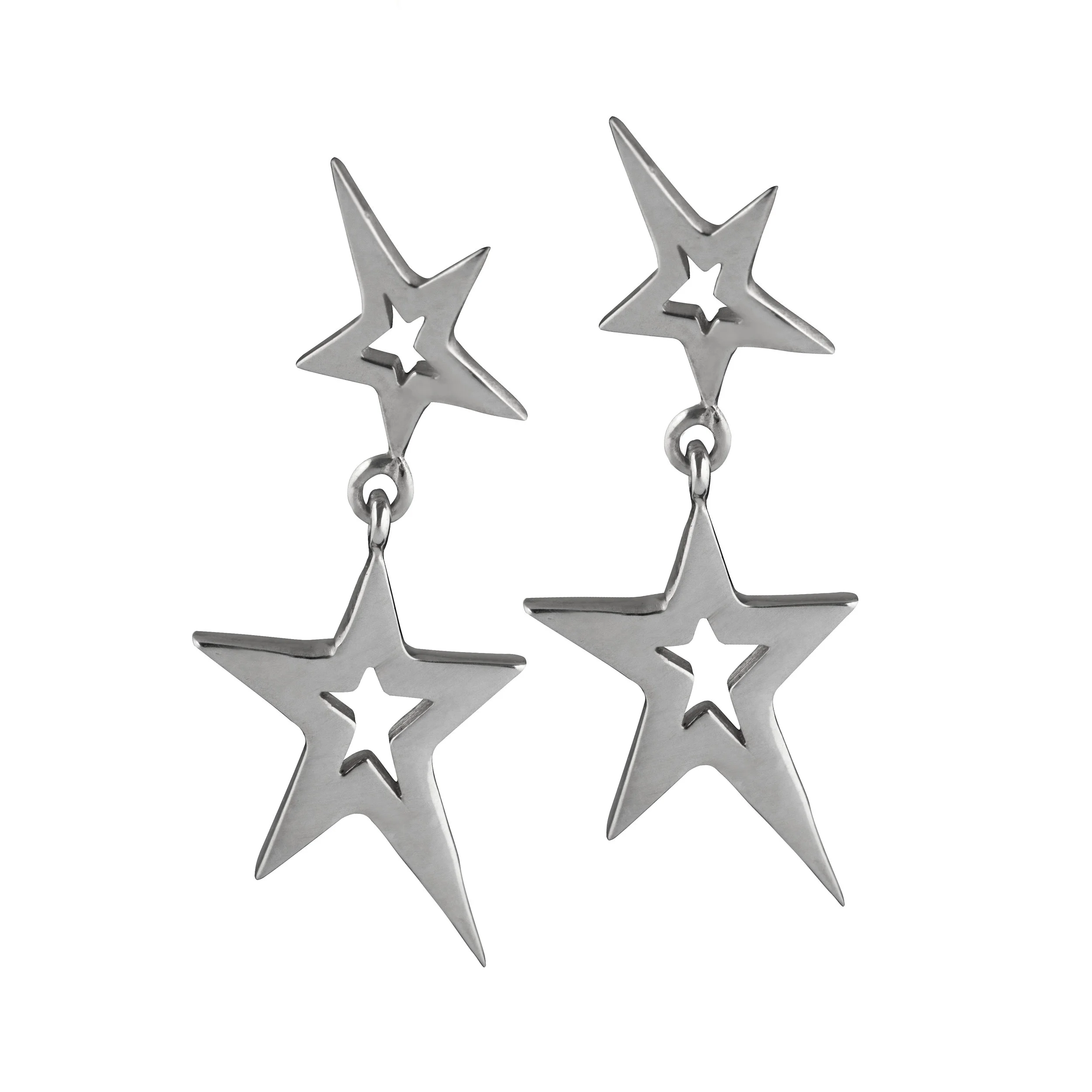 Stella by TORY and KO Double Swinging Star Earrings in Sterling Silver