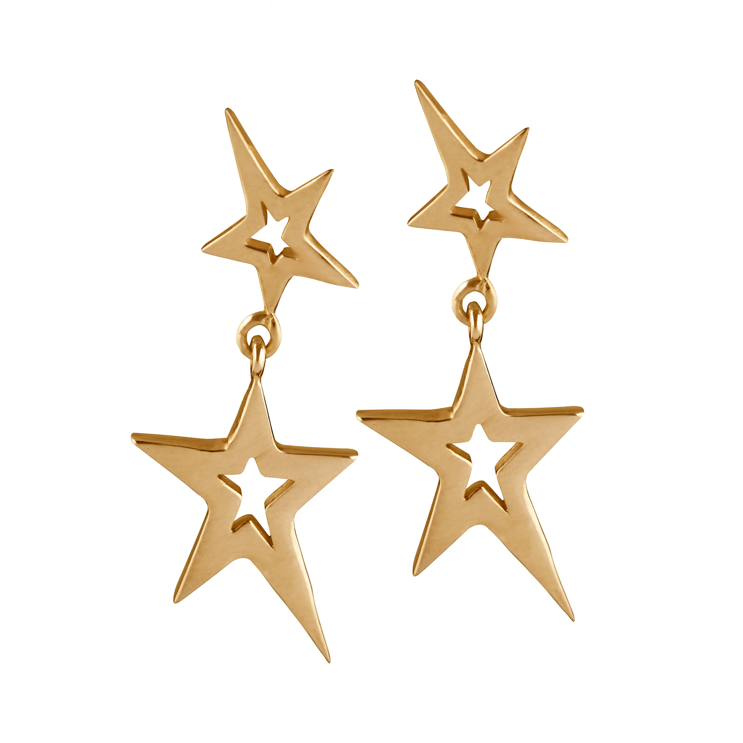 Stella by TORY and KO Double Swinging Star Earrings in 9ct Gold