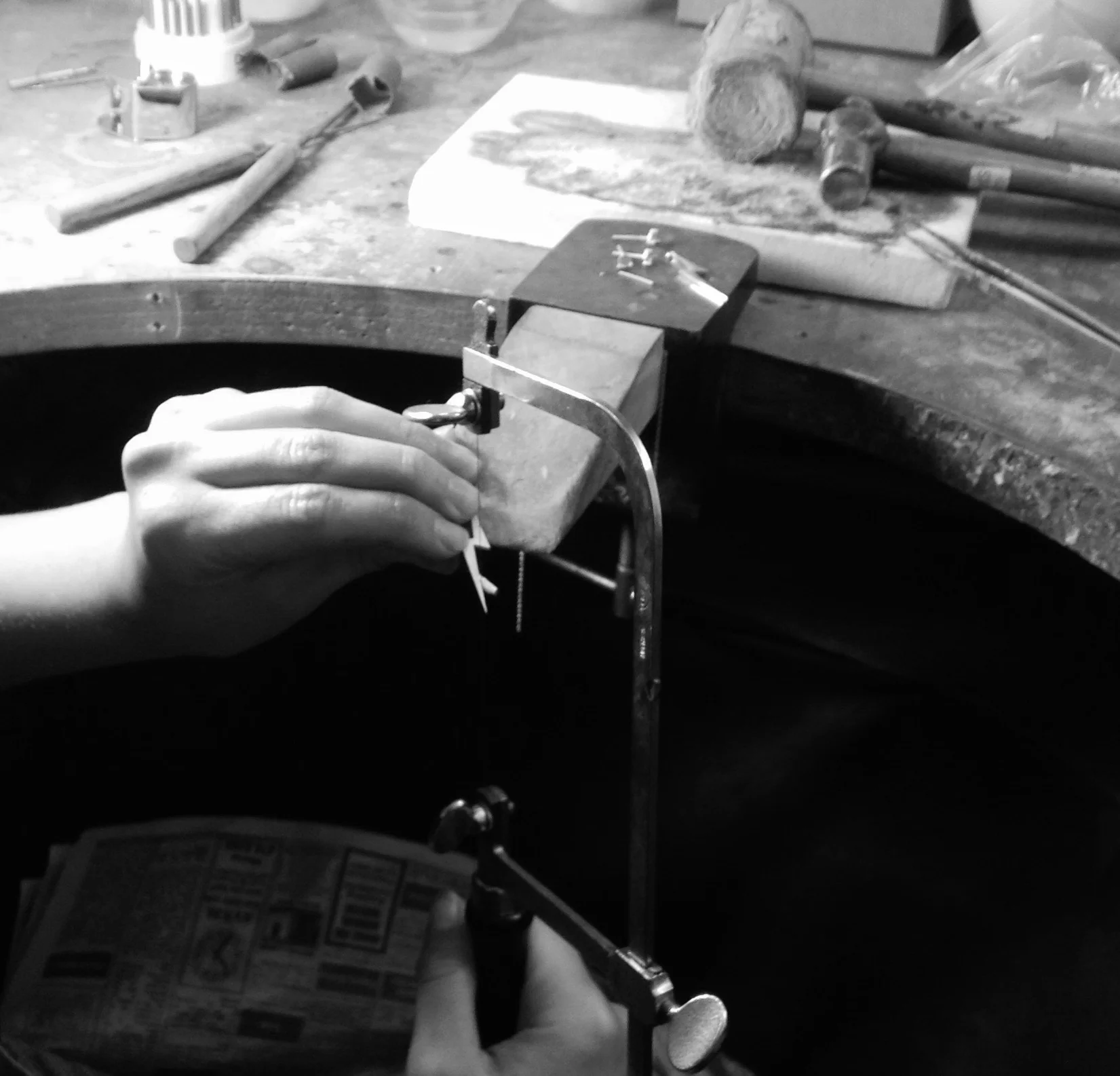 Stella by TORY & KO. Lightning Bolt Earrings being created at the workbench.