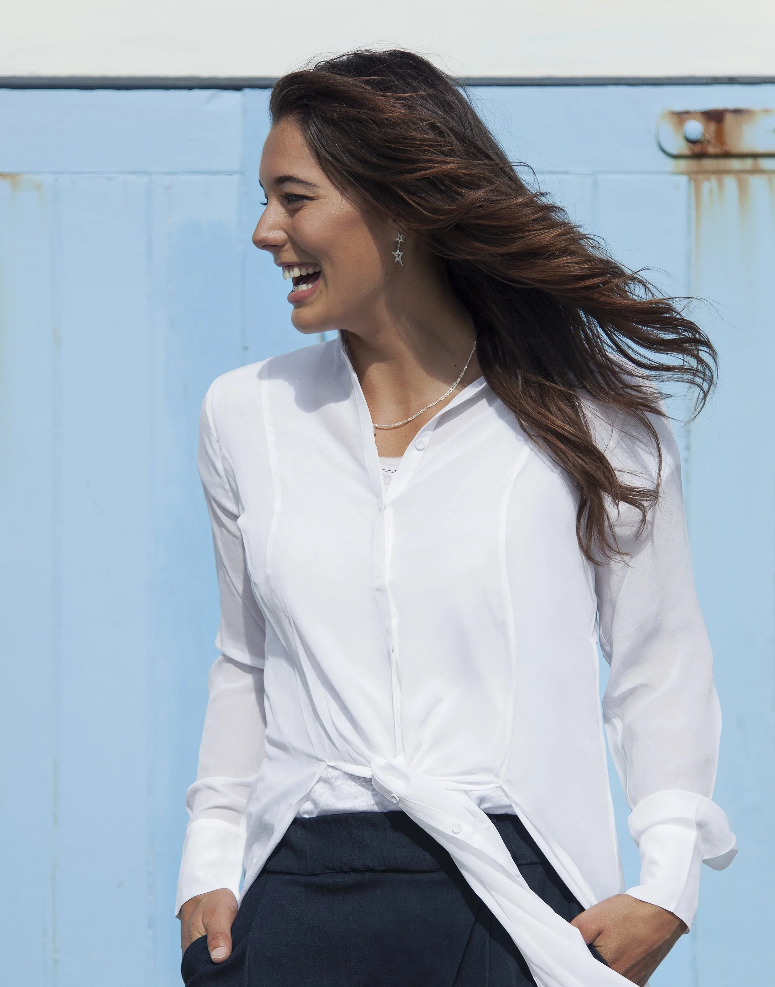 New Zealand Olympic kayak champion Kayla Imrie wearing Stella Swinging Star Earrings