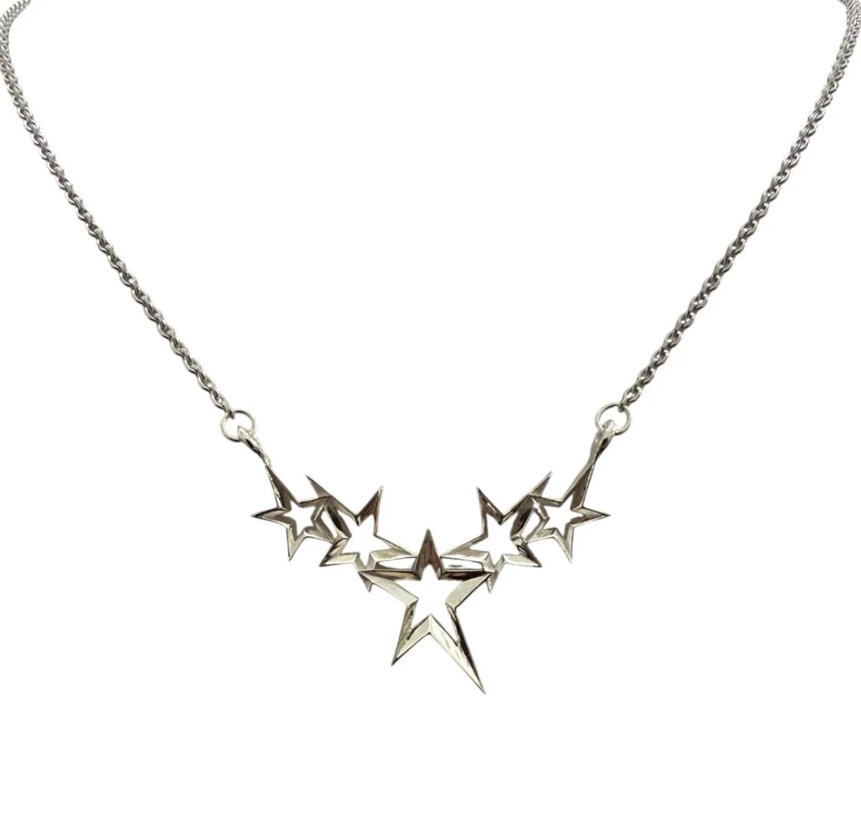 Stargazing Necklace Sterling Silver and Rhodium Plated Wheat Chain