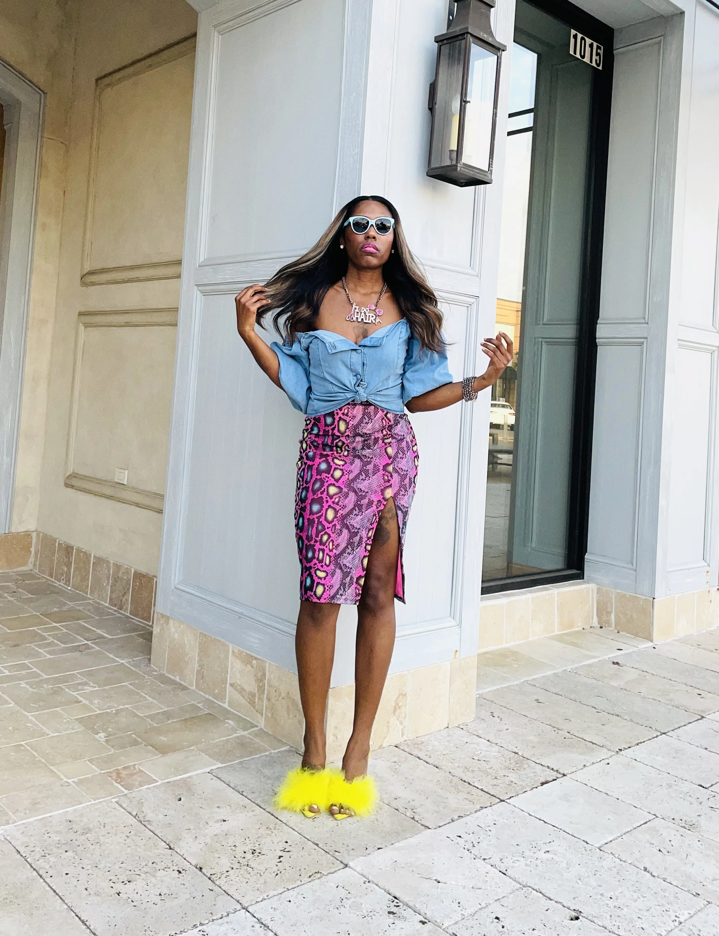 Color Block Snakeprint Skirt