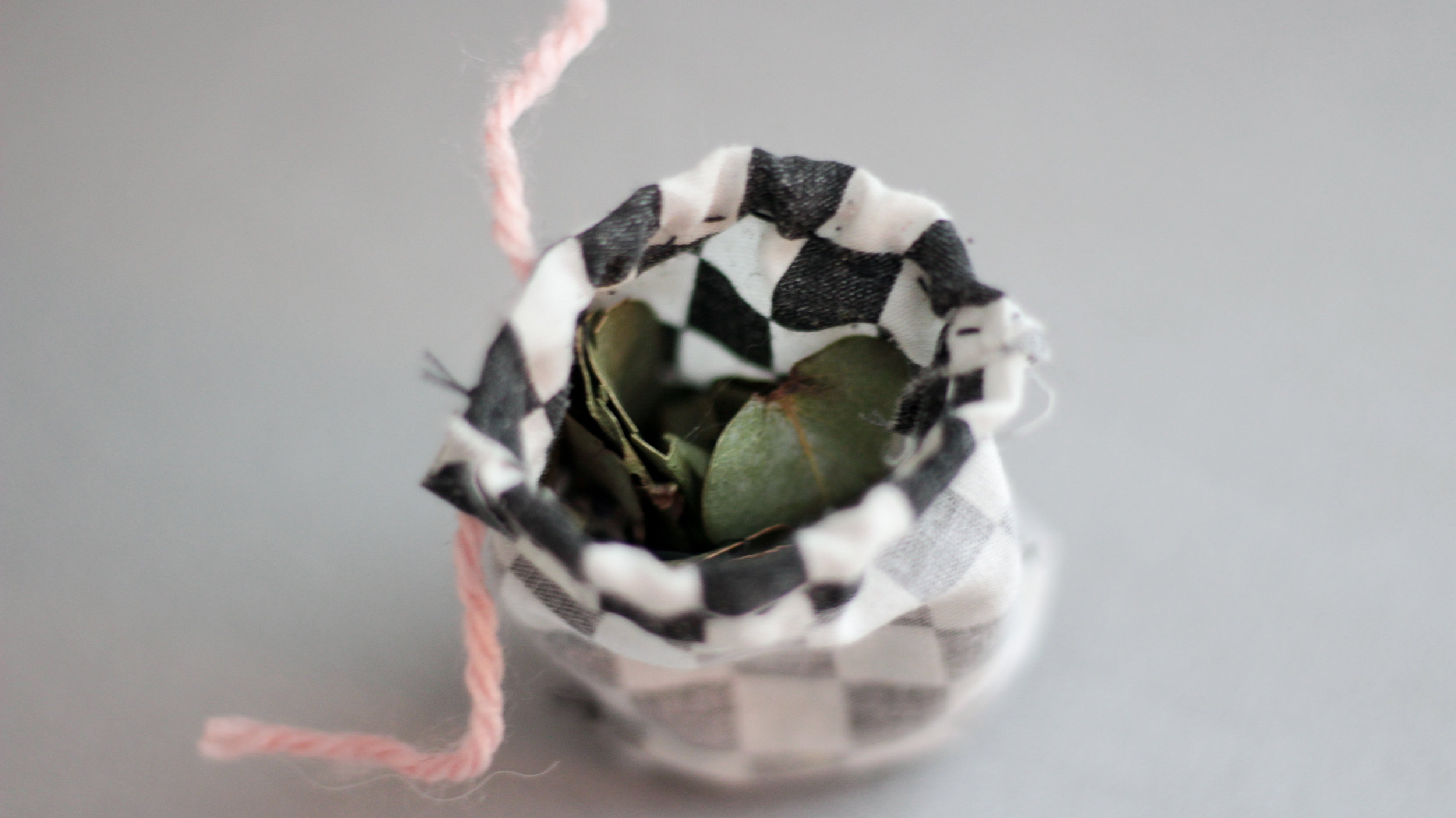 Ce petit sachet que j'ai fait pour repousser les mites est complètement recyclé : Le tissu provient de l'intérieur d'une vieille paire de Dickie's et j'y ai insérer des feuilles d'eucalyptus et des fleurs de lavande issues d'un bouquet en fin de vie.