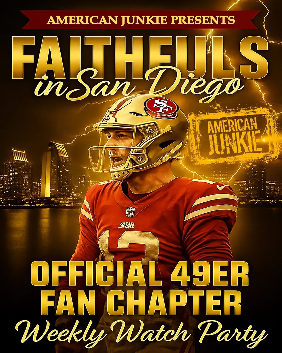 American Junkie is your new SF 49ers headquarters in the Gaslamp.🍻 Enjoy game day drink specials + wall-to-wall football action! 🏈
