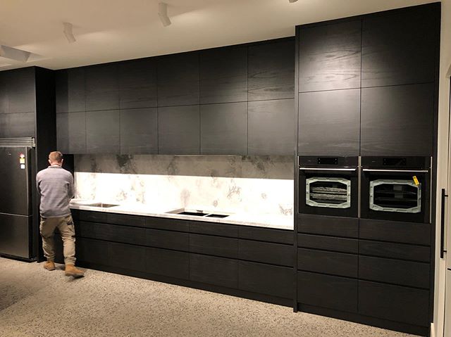 Our biggest one wall kitchen to date! A nice few days fitting out Lyon House in Ballarat for @lascelles.ballarat and what a beautiful home they have put together. Matte Black American Oak Kitchen and Butlers Pantry. | American Oak from @timberwoodpan