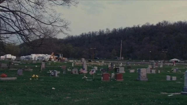 Outside shot of a cemetery in the movie Bubble.