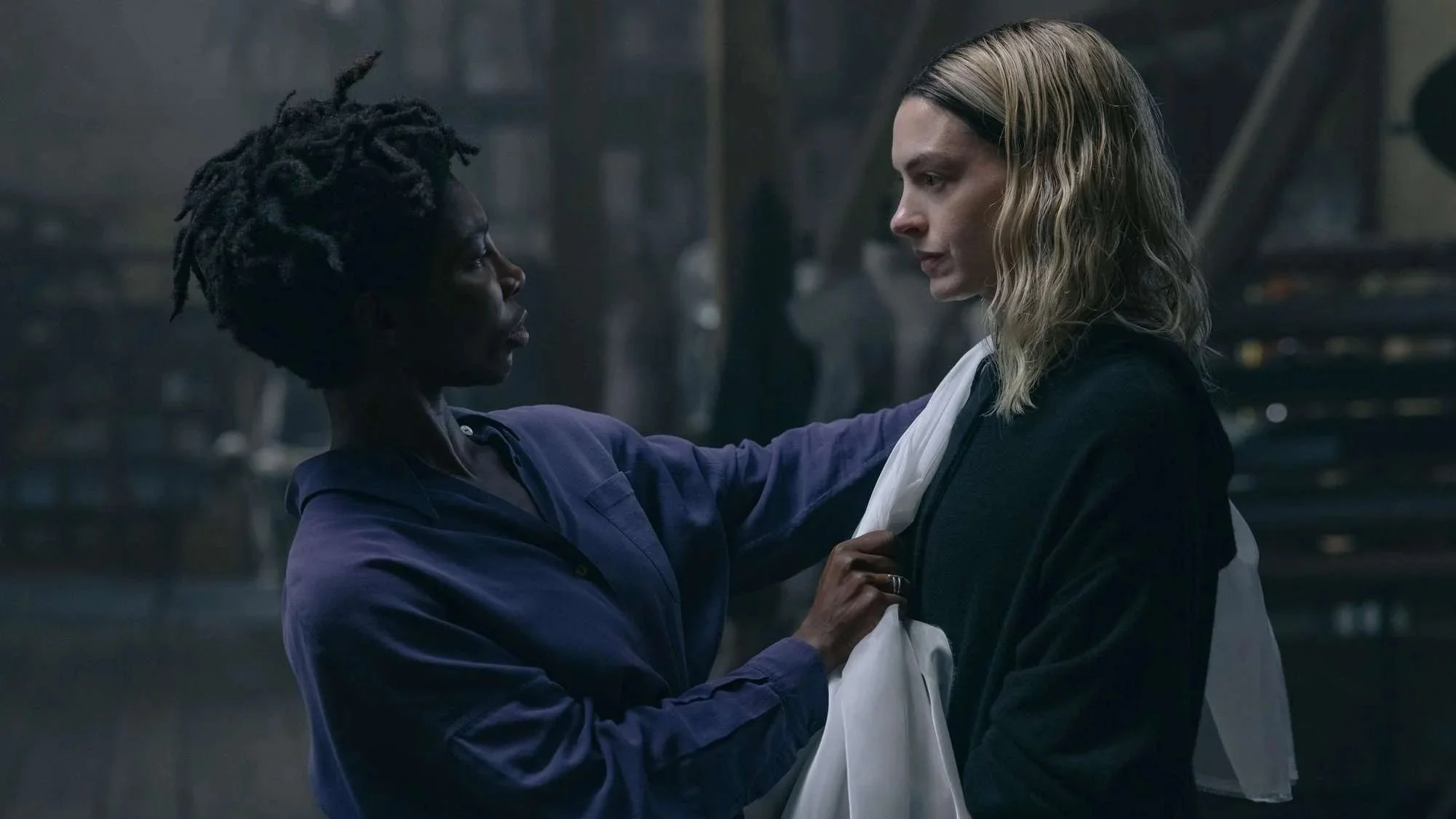 Michaela Coel and Anne Hathaway in David Lowery's film, Mother Mary.