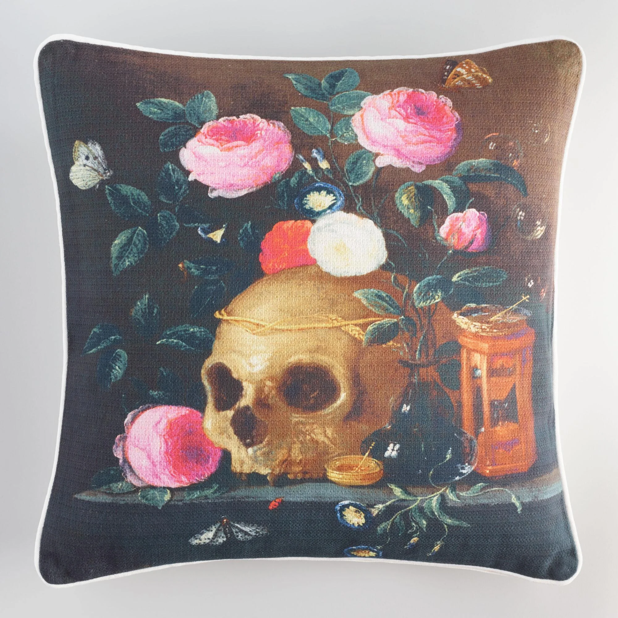 Skull and Roses Throw Pillow