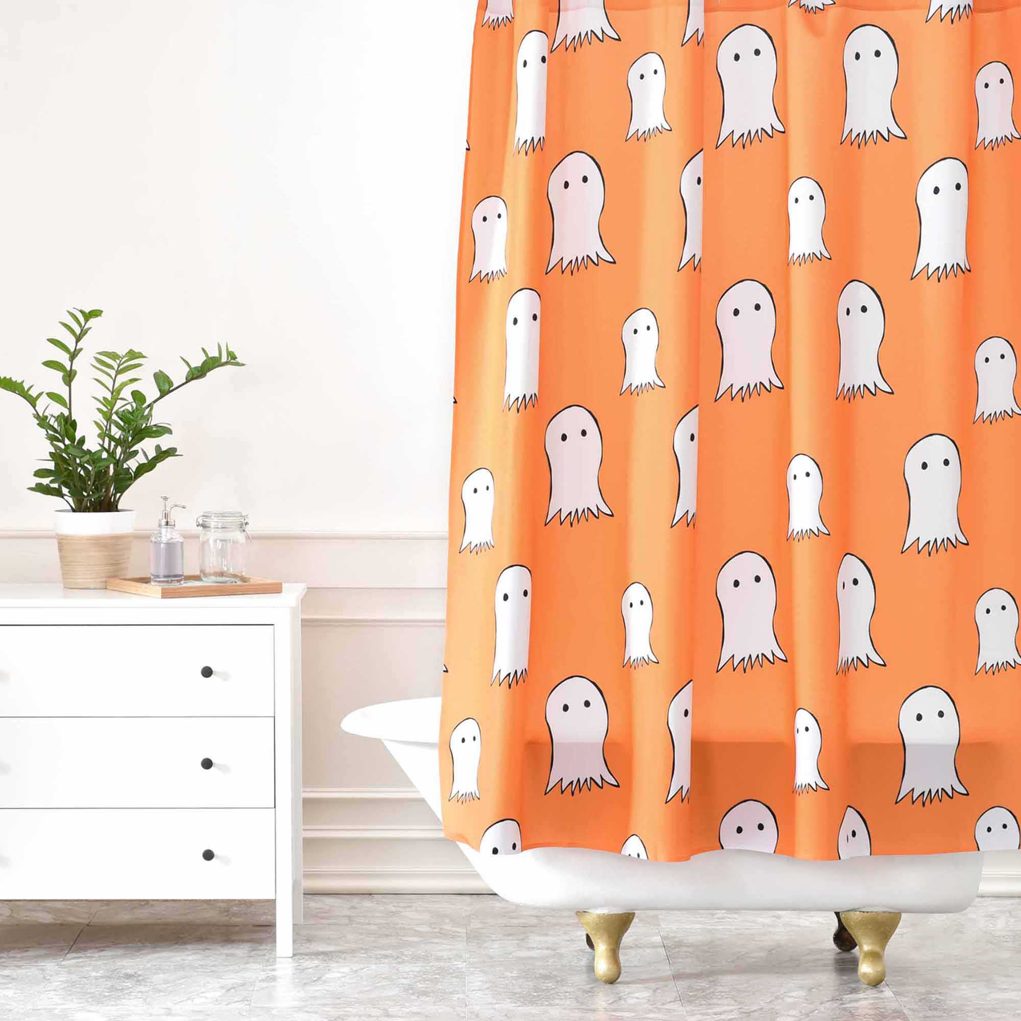 Ghosts Shower Curtain in Orange