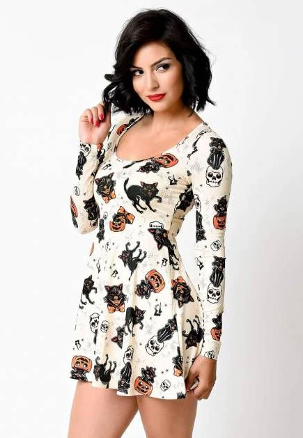 Black Cats Long Sleeve Skater Dress