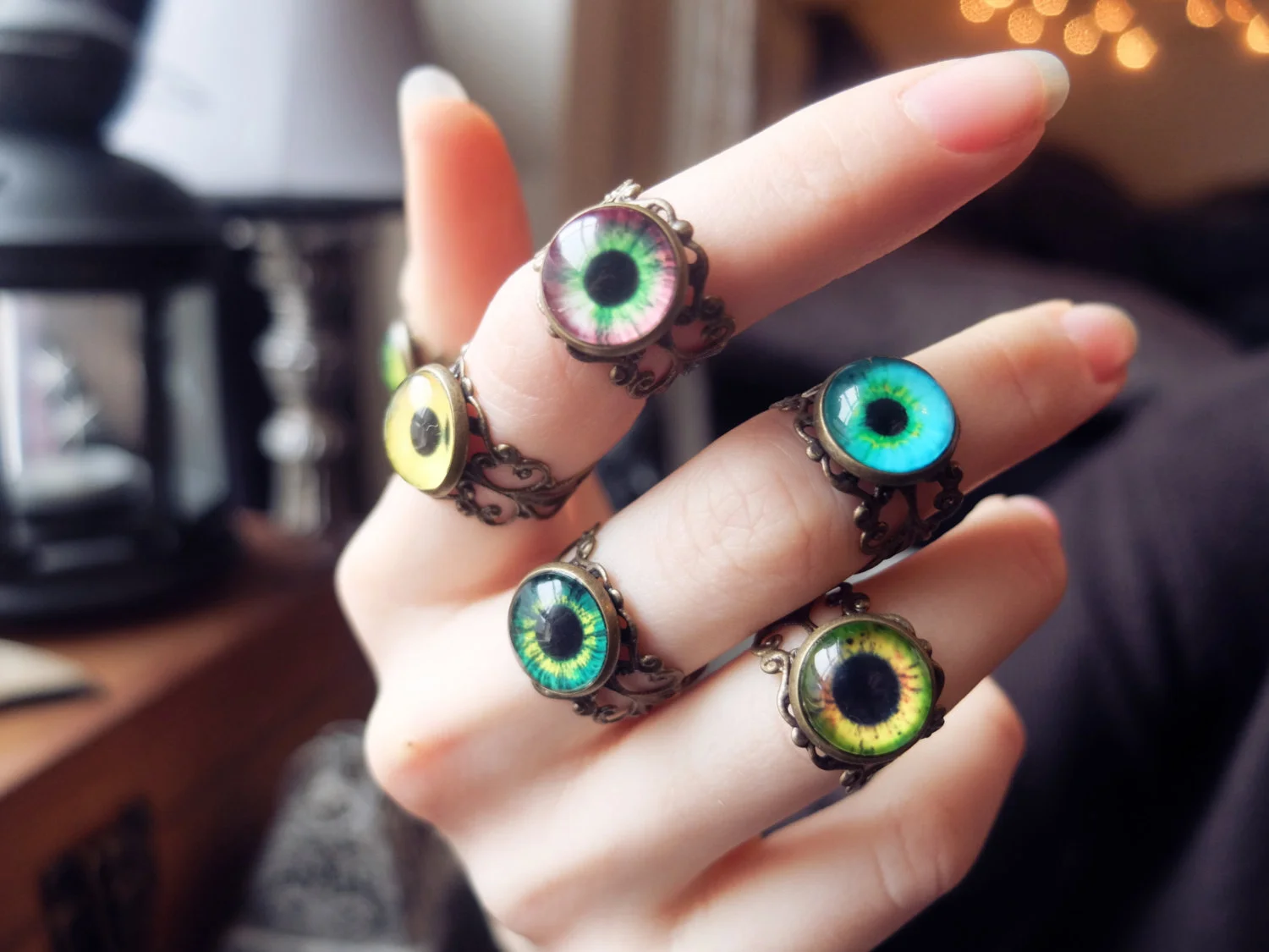 Green/Yellow Creature Eye Rings