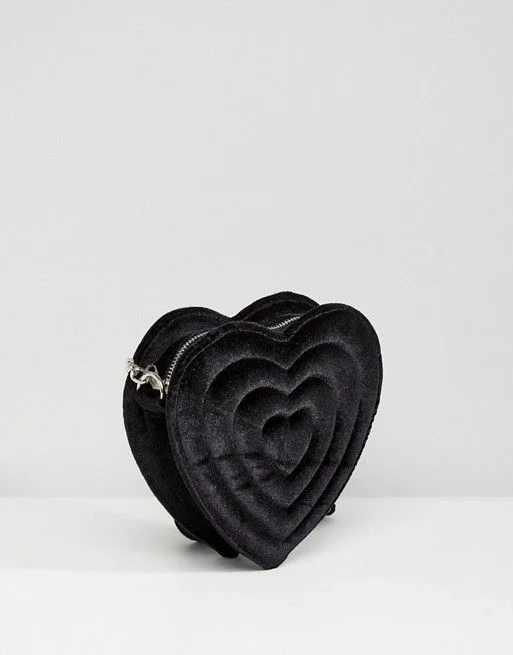 Monki Embossed Love Heart Velvet Bag