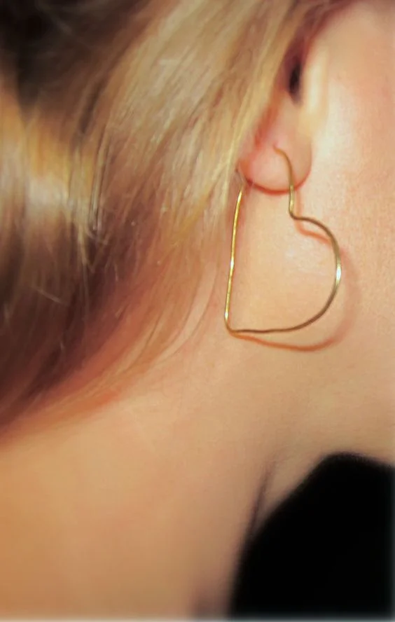 Heart Hoop Earrings, Organic Gold Heart