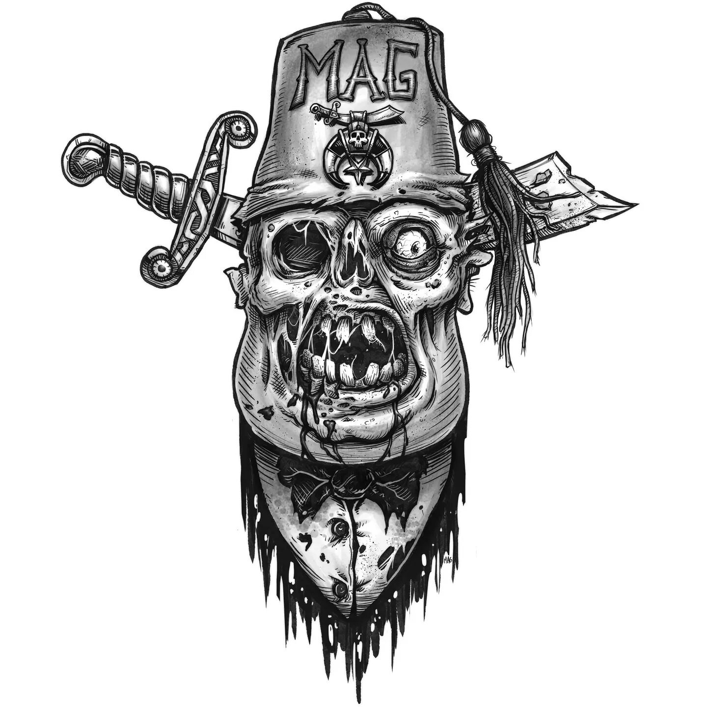 been sketching zombie shriners lately for some reason. here's one now!
#artnowsleeplater #horror #darkart #tattoo #shriners #zombie