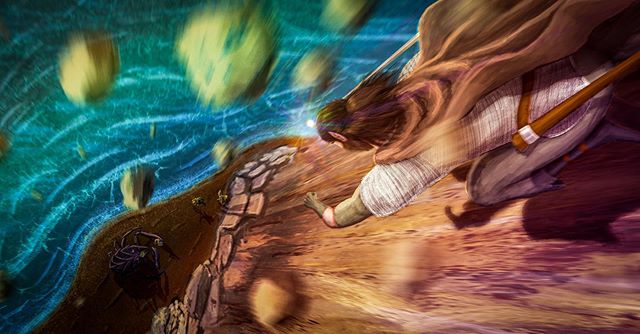 Finished last weekend.

A moment from our #dnd campaign.

Our party was out hunting the tracks of a large seemingly bug-like creature, through the base of a ravine and  shallow stream running through the middle. The ravine stopped and opened to  the 