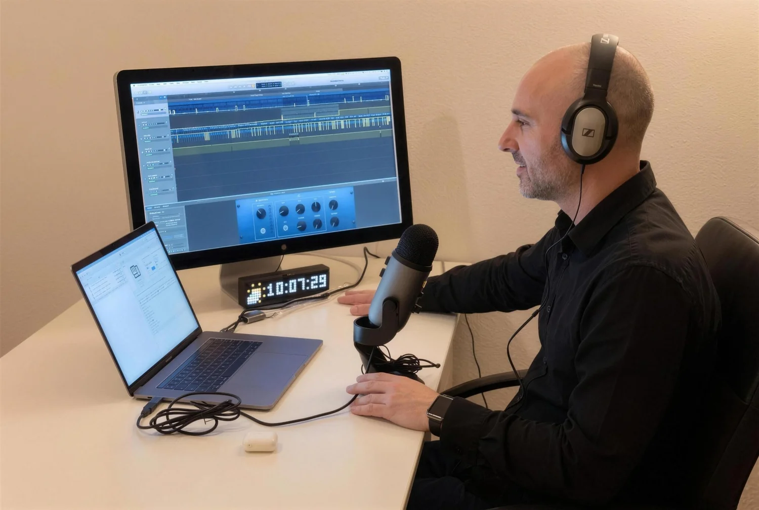 Alberto Moreno Gámez grabando Elemental Podcast