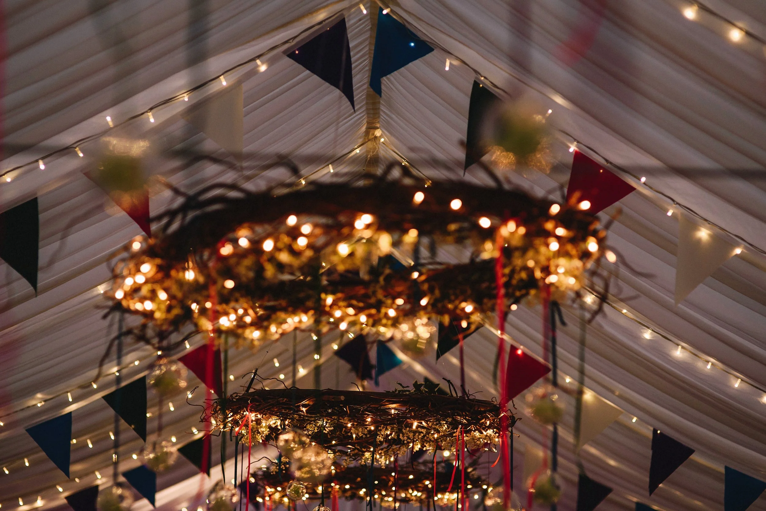 Chandeliers in our wedding marquee. Photo by Andy Gaines. andygaines.com