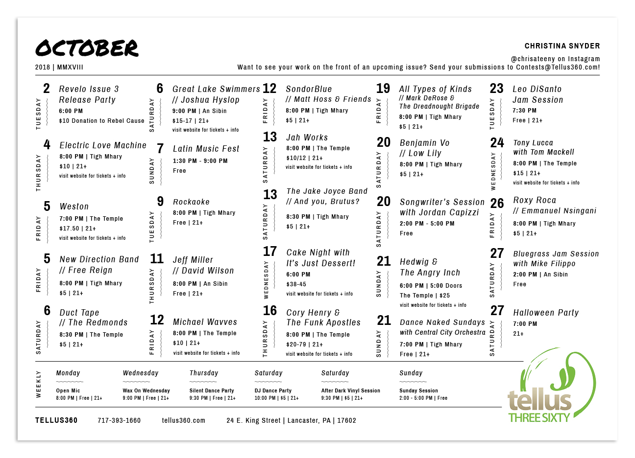 Calendar of events