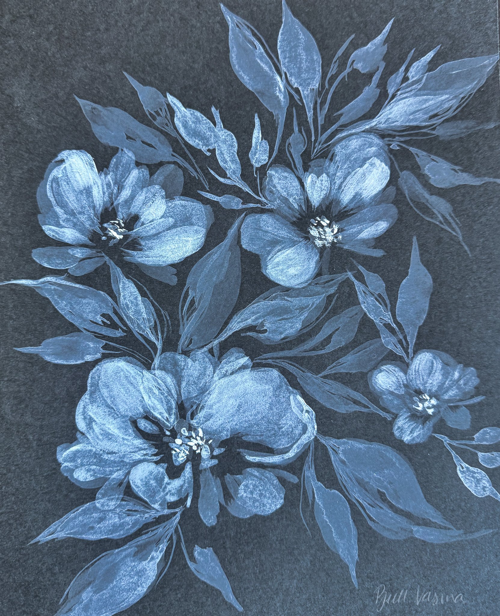 Nightbloom 3 | Original Acrylic Floral Painting on Black Paper | 8x10