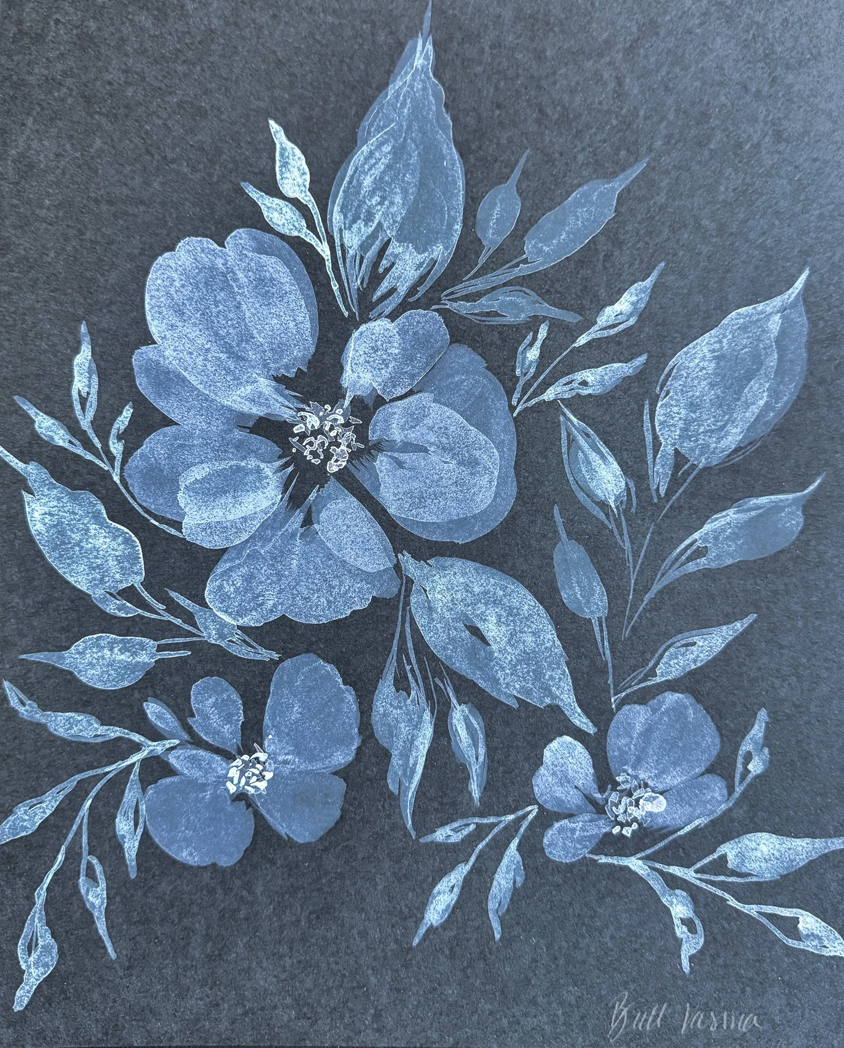 Original acrylic floral painting on black paper, Nightbloom collection