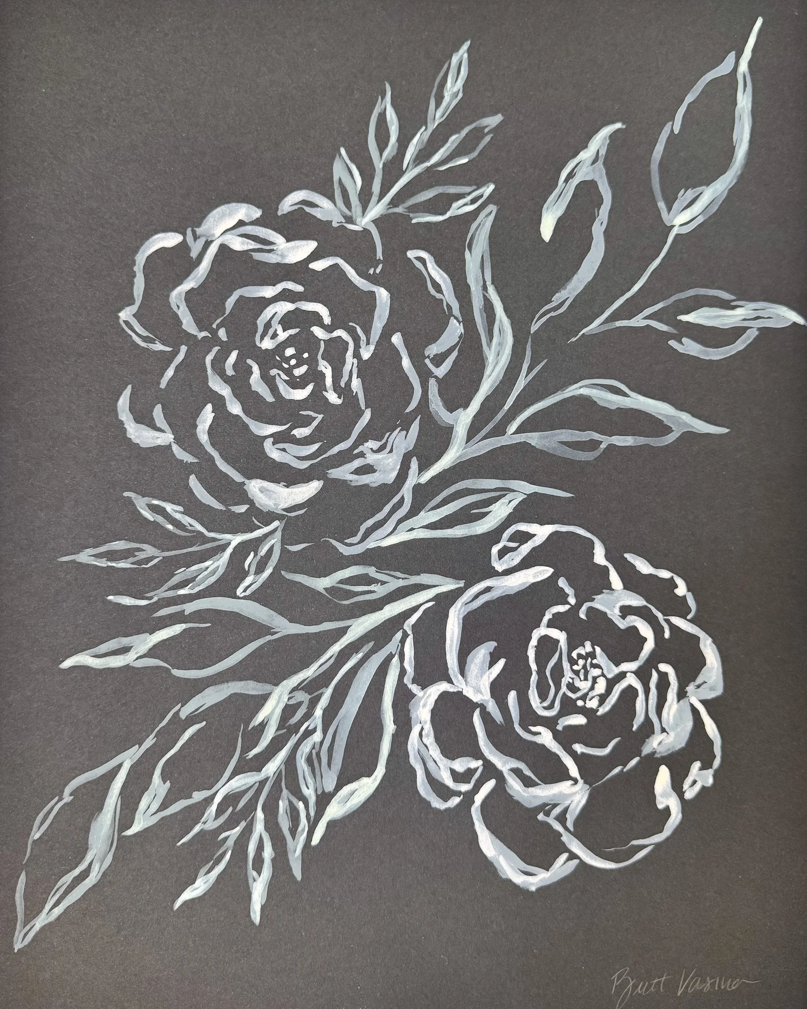 Original acrylic floral painting on black paper, Nightbloom collection