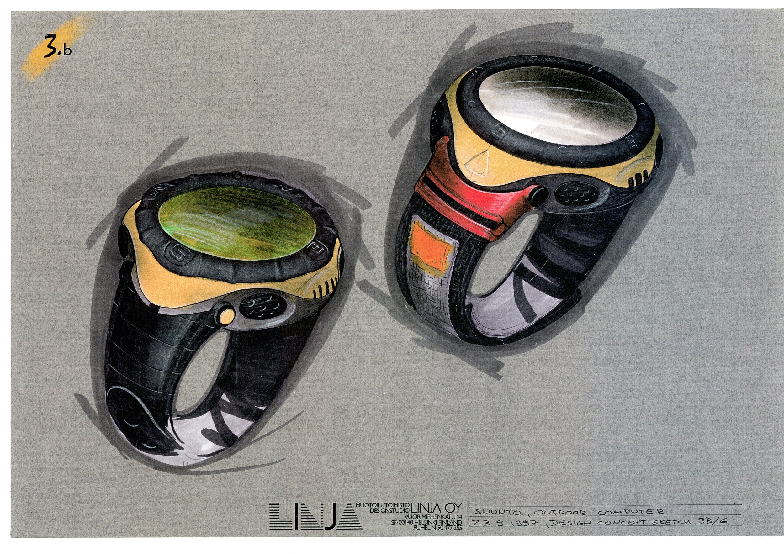 Original Suunto Vector concept sketches highlighting the brand’s design heritage and outdoor innovation.