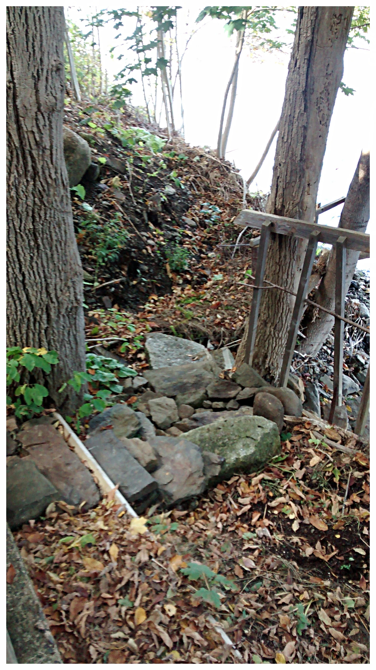 A rustic path to the LaHave River, created using materials found on site (Bridgewater, NS).