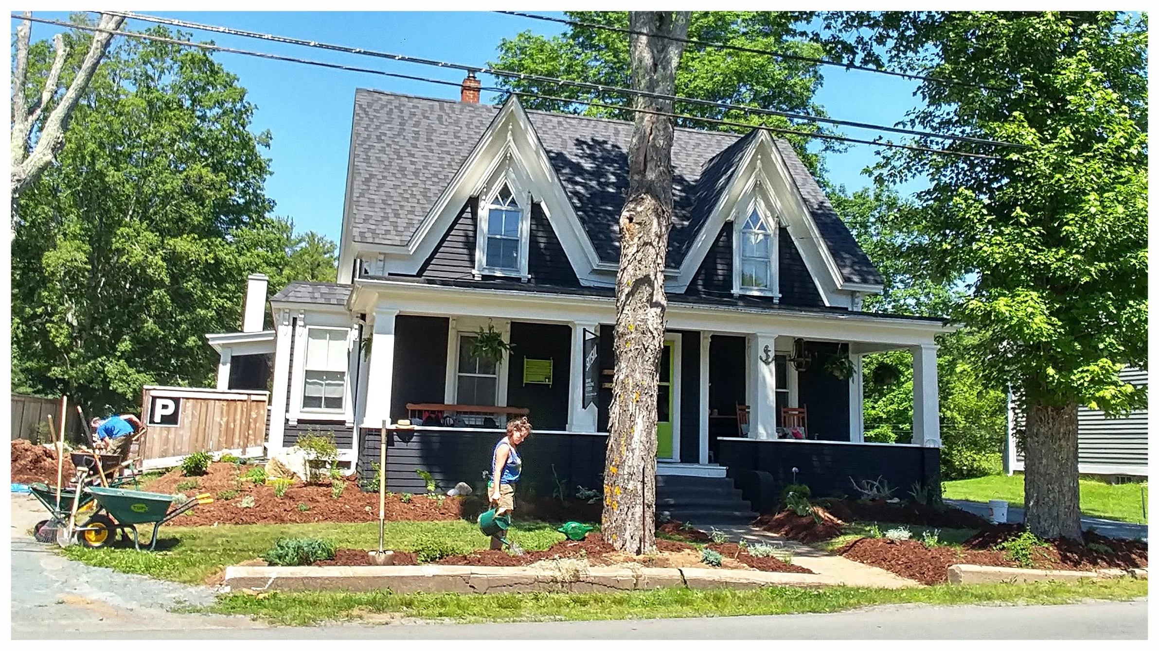 Our team puts the finishing touches on the Skysail Brand garden design and creation project (Mahone Bay, NS).