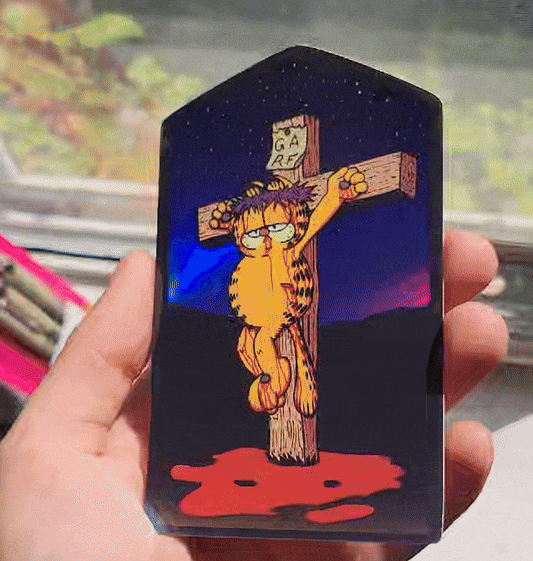 Crucified Garfield Metallic Sticker