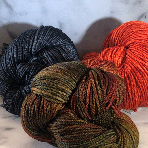 Glazed Carrot, Volcan, and Cirrus Gray