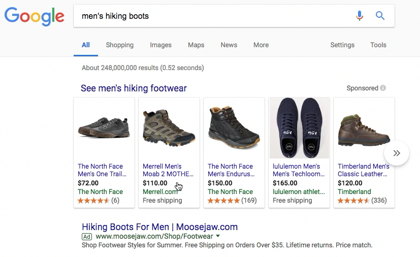 Notice something about the Shopping results? No retailers, just Direct-to-Consumer brands.