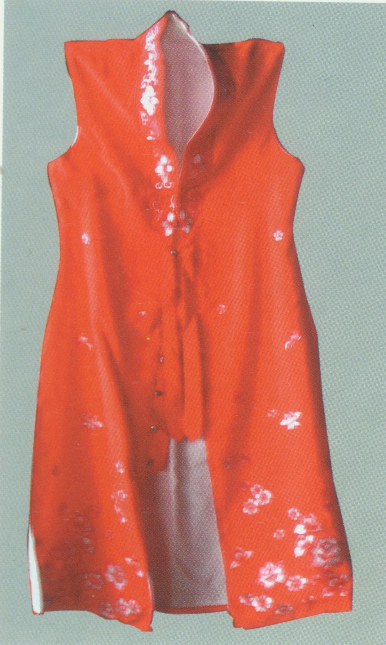 Waistcoat Costume. It is first named “ bijian ” in Ming dynasty and “ majia ” in Qing dynasty. Men and women have different types of waistcoat. The men’s waistcoat is a long rob reaching to the feet, but without sleeves. It has a distinctive Chinese jacket with buttons down the front, i.e. duijin . There are various types of waistcoats, but none of them is embroidered with floral patterns. It is generally worn by old squires, such as Chen Zuiling in The Peony Pavilion . The women’s waistcoat also has a duijin that is edged with coloured-silk and embellished with a pair of ruyi (an S-shaped jade ornament symbolizing good luck). The female role typically wears a light-coloured waistcoat, the one like Pan Jinlian wears in the Act “Flirting with husband’s brother” in The Gallant Swordsman . Old women roles wear plain waistcoats without the pair of ruyi -ornament. Besides, there are also short waistcoat for women distinguished by their mandarin collar and the Chinese clothing style with buttons on the right, i.e. dajin .