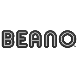 A neon sign spelling the word 'BEANO' in capital letters, glowing against a black background.