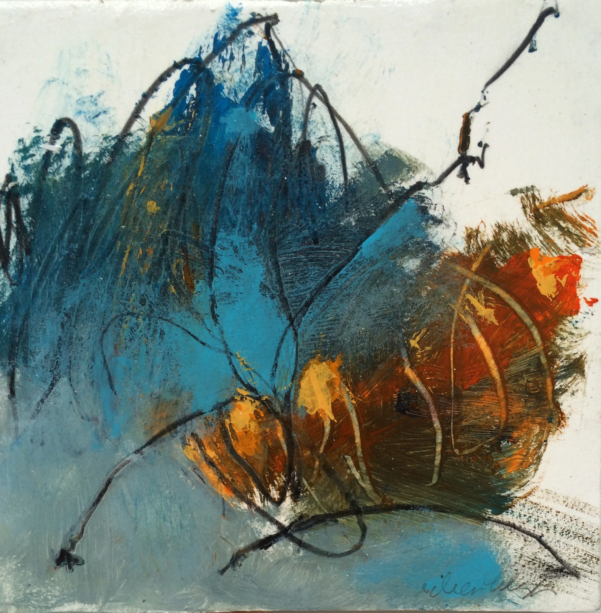 Movement Study, Acrylic and Graphite on Paper, 8" x 8"