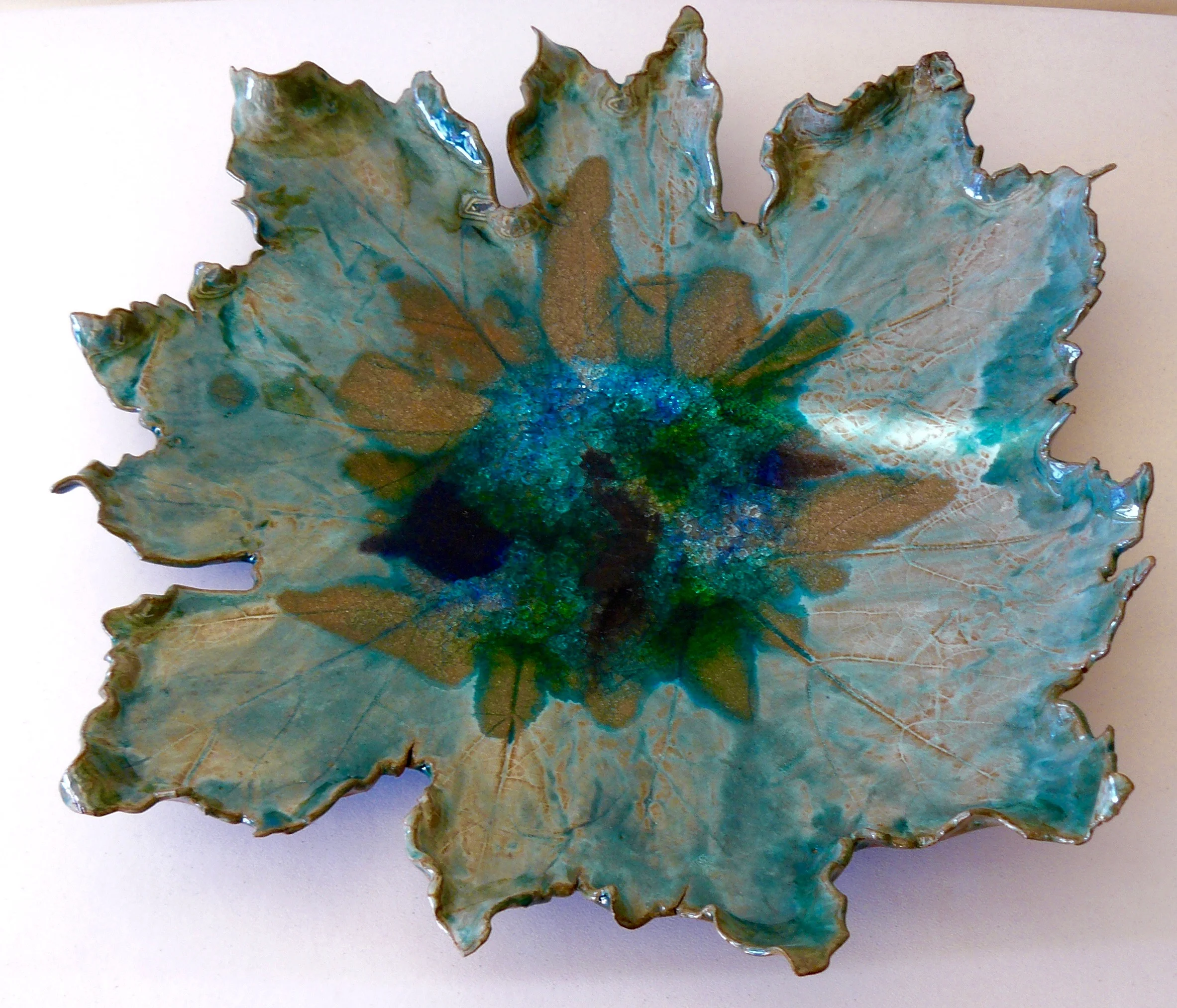 Ceramic and Glass Flower Bowl, Ceramic and Glass, 18" x 18" x 4"