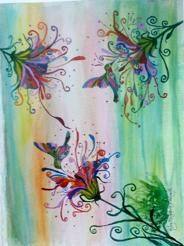 Hummingbird Paradise / Watercolor / 14" x 16"