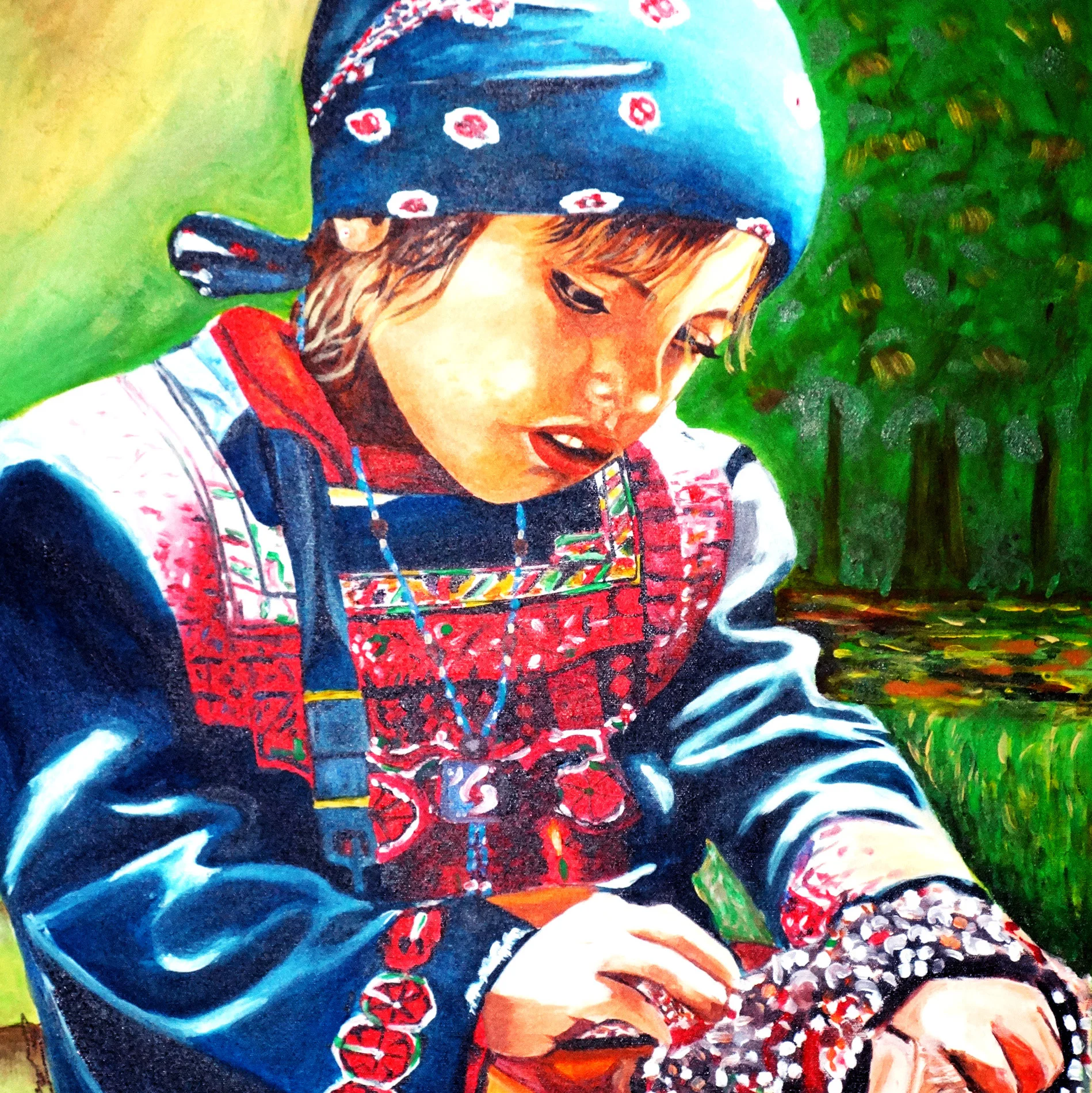 Girl Selling Beads, Acrylic on Canvas, 30" x 24" 