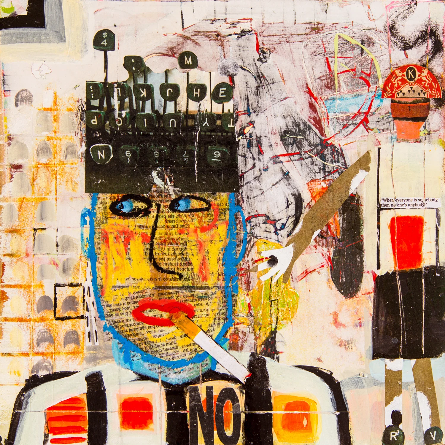 She Just Wasn't His Type, Acrylic and Collage, 12" x 12" 