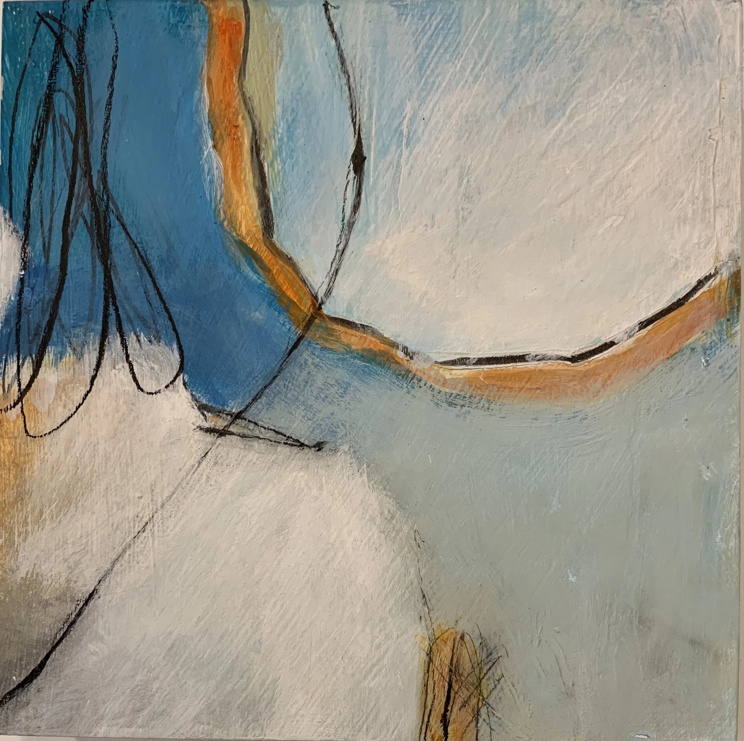Catching Blue, Acrylic and Graphite on Board, 8” x 8”