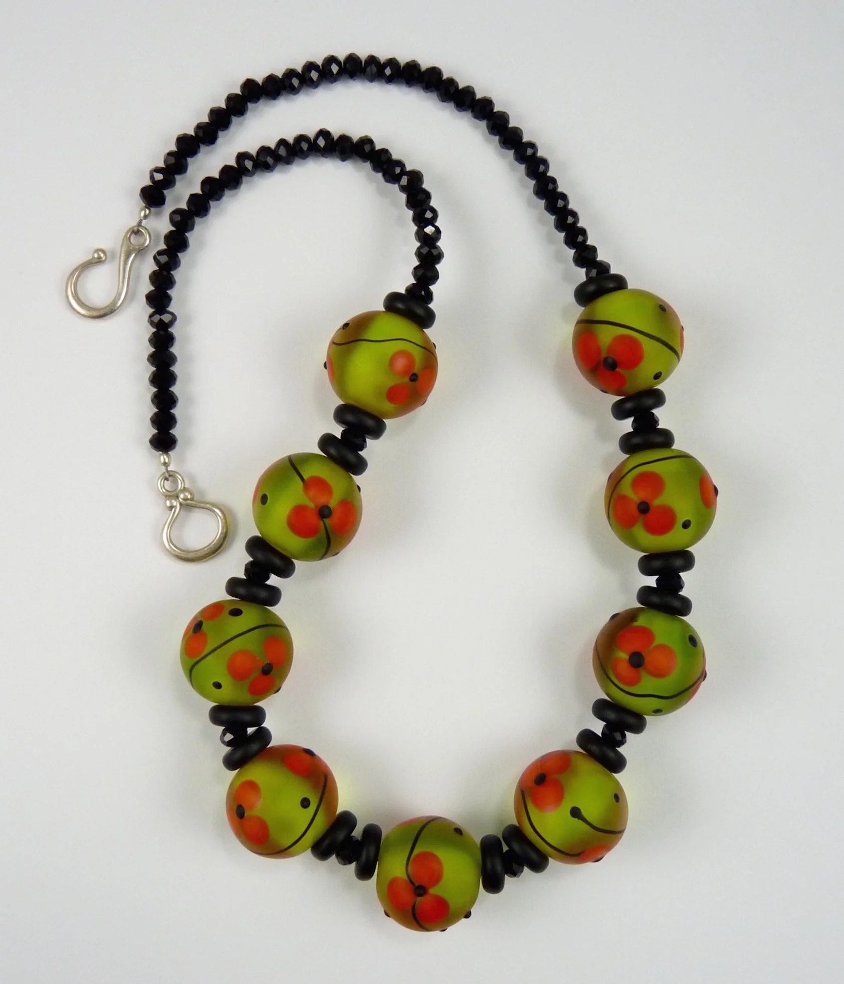 Glass Bead Necklace, Lamp Work Glass Beads, 20" x 1"