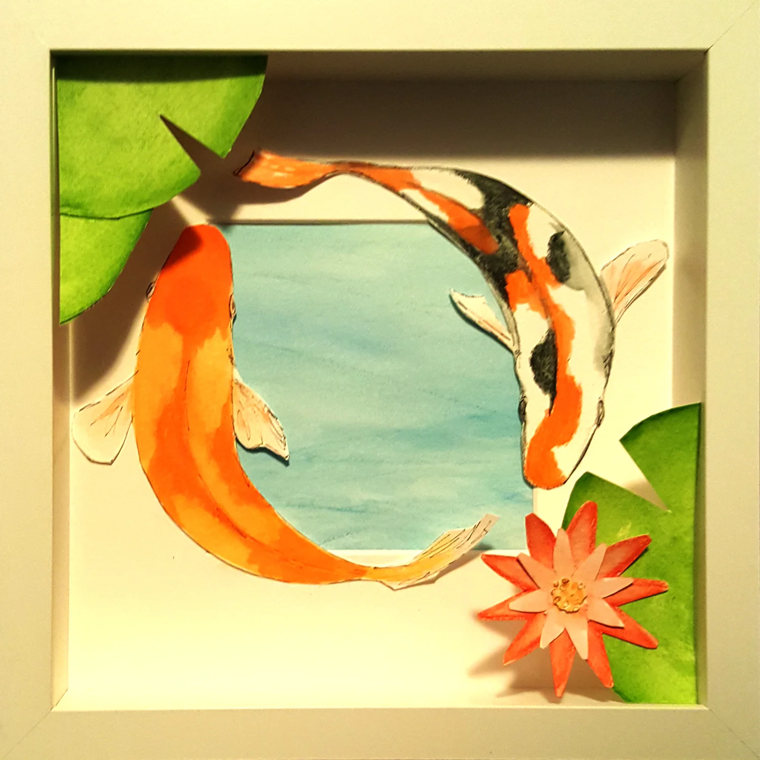 Koi, Watercolor and Ink Shadowbox, 9” x 9”