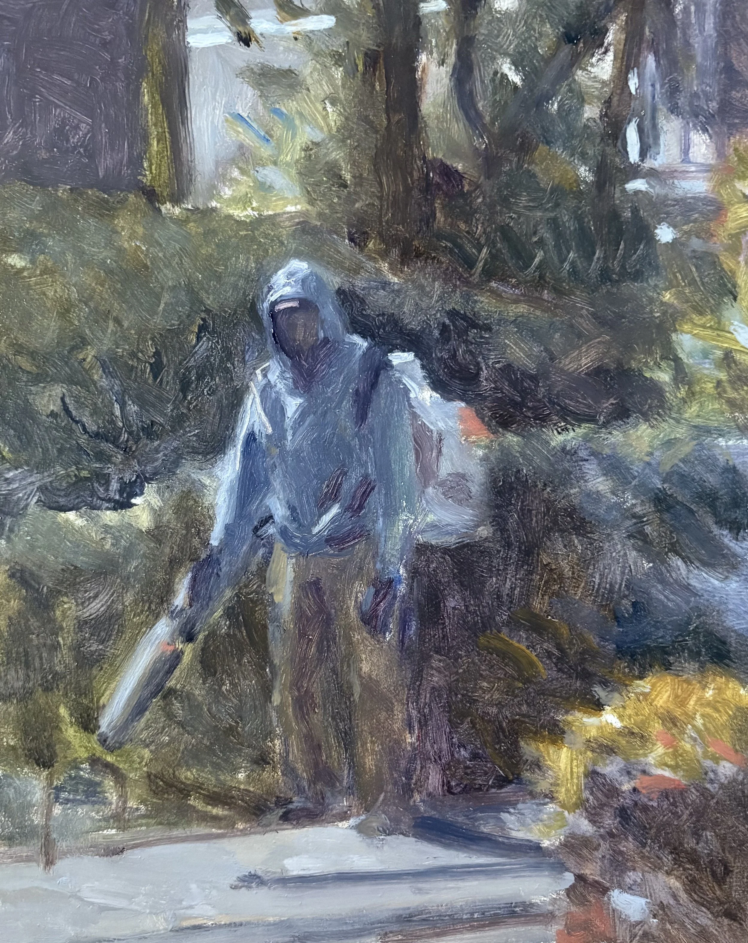 LEAFBLOWER, GERVAIS ST., oil, 25x20cm David Yaghjian c.n. 1733 - David Yaghjian.jpg