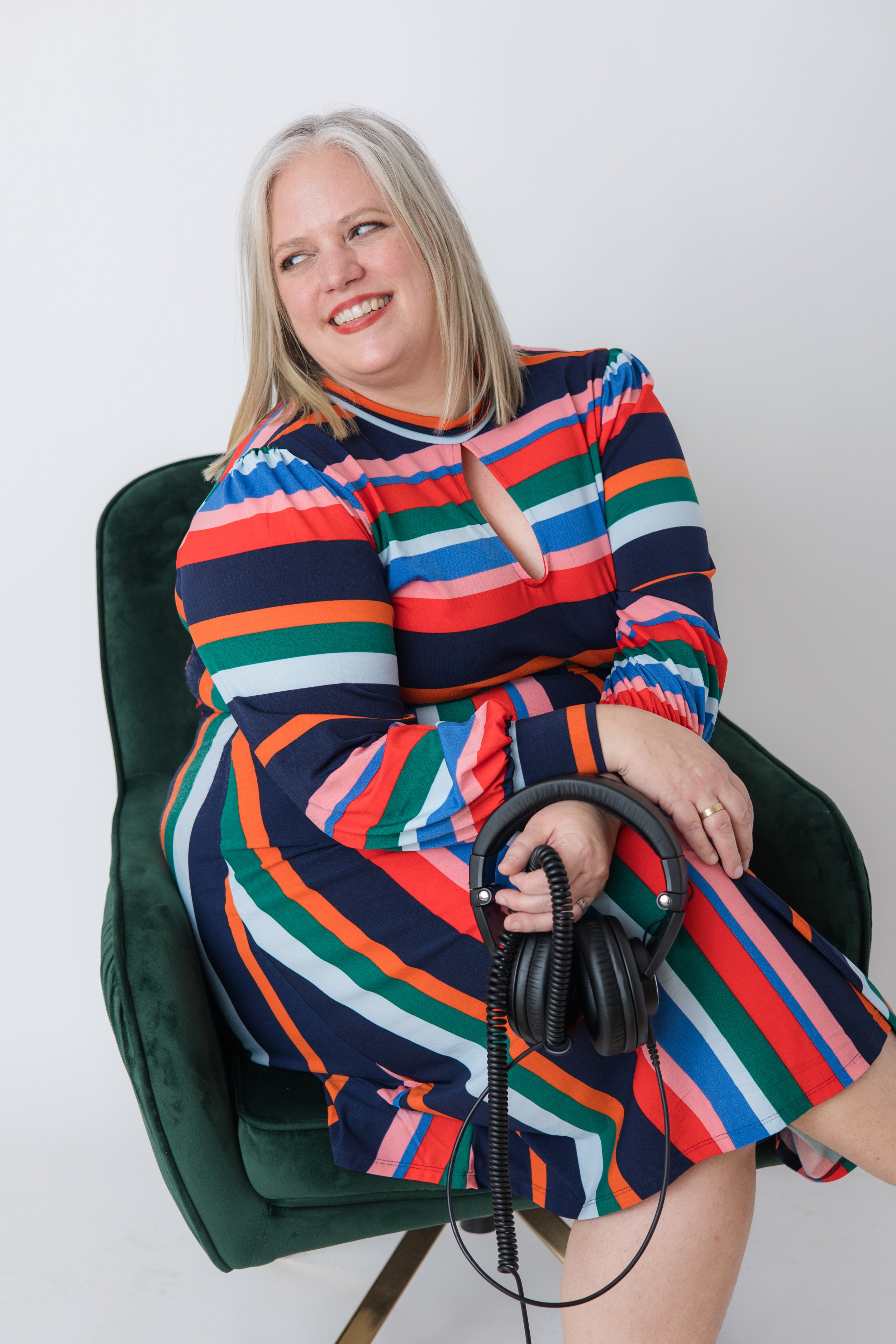 blonde middle aged woman smiling in studio in Silver spring md