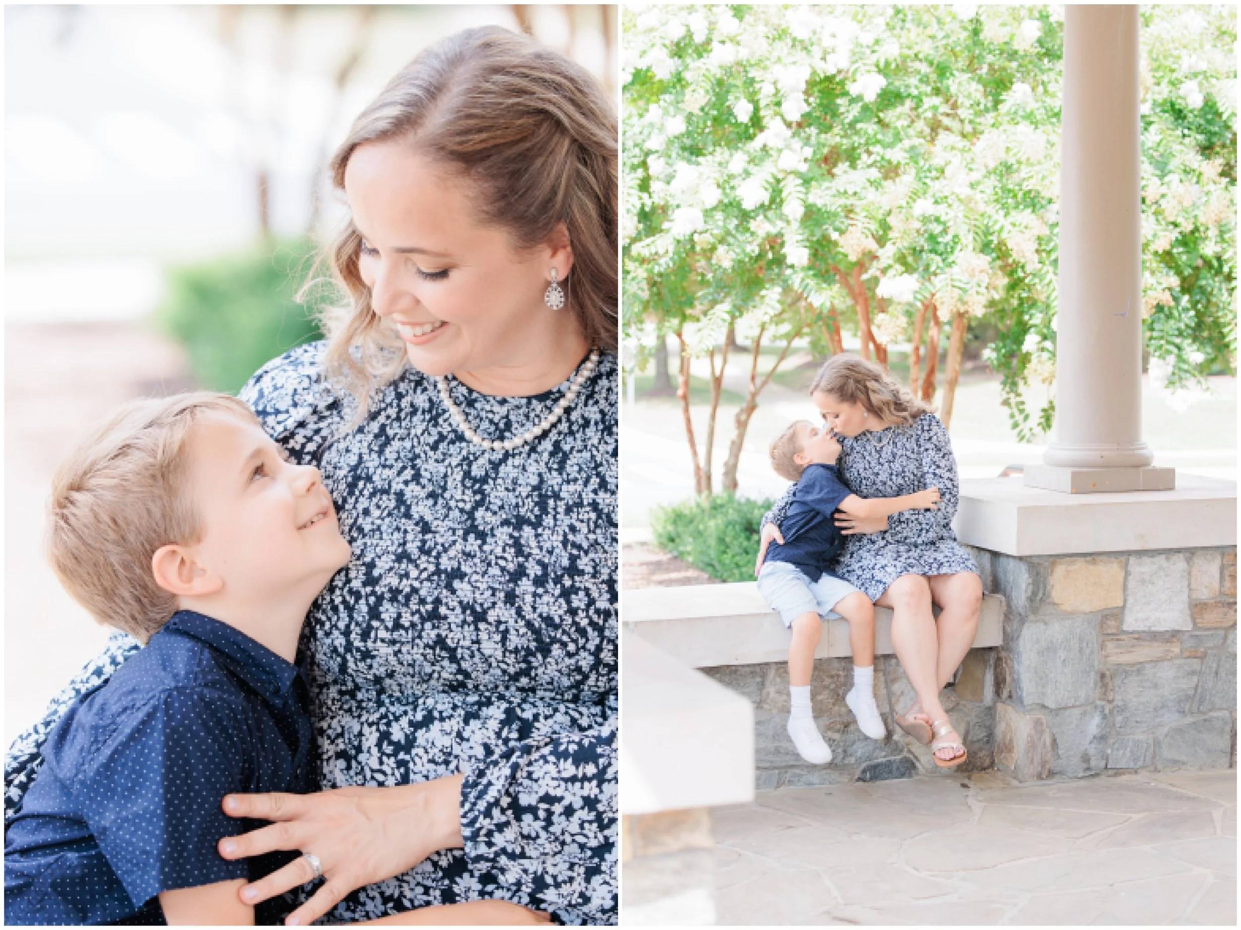 mother and son under pavilion during family photo session