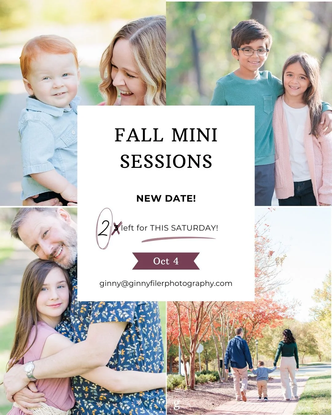 UPDATE: Only 2 spots left for this Saturday&rsquo;s mini sessions at Fort CF Smith Park in Arlington!

If you&rsquo;ve been thinking about a quick fall photo refresh, now&rsquo;s the time. These are fast, fun, and perfect for holiday cards or capturi