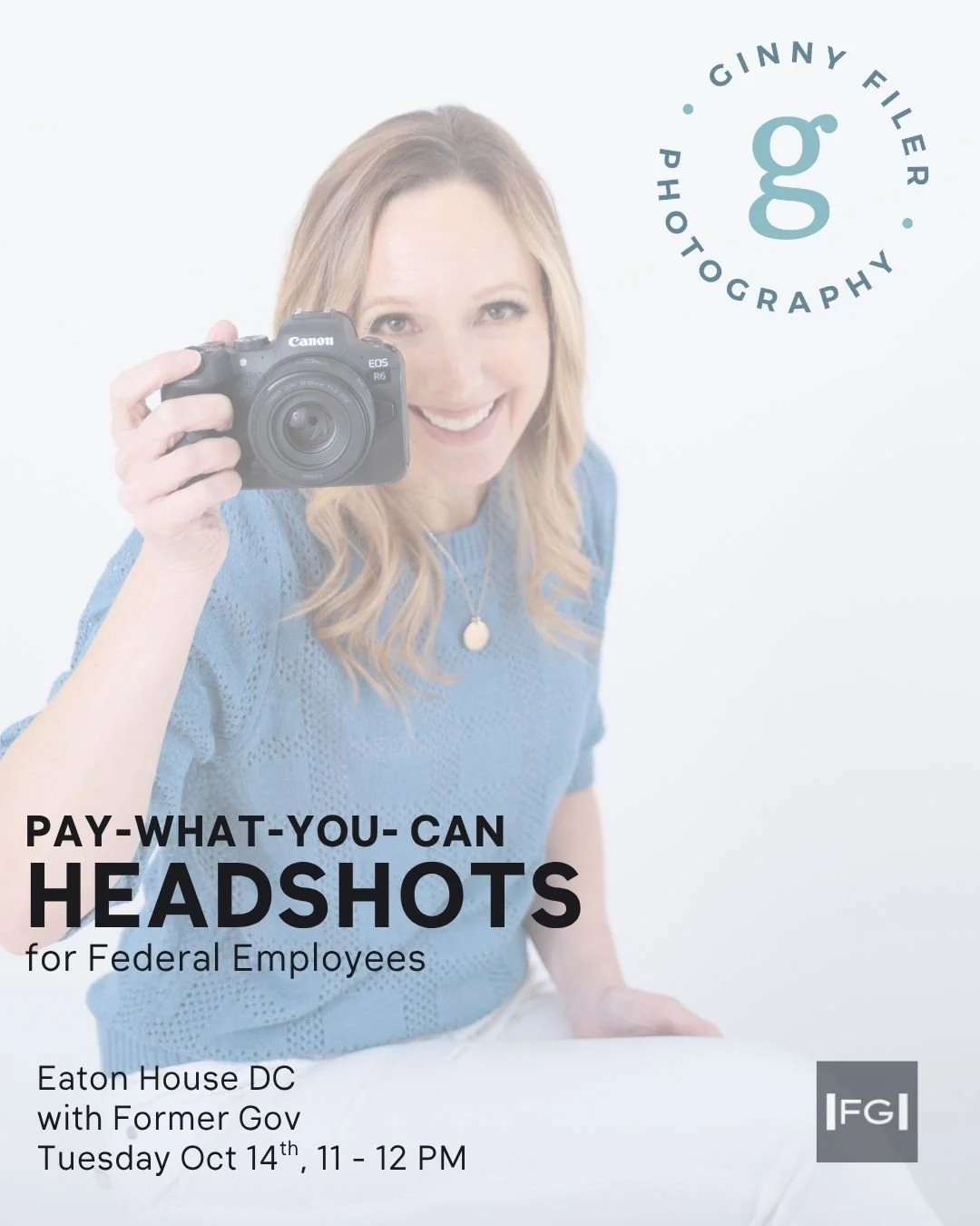 To my federal workers: Need a new headshot, but a full session isn&rsquo;t in the budget right now?

I&rsquo;ll be at Eaton House DC tomorrow, Tuesday, October 14th from 11&ndash;12 PM partnering with Former Gov during their weekly co-working event t