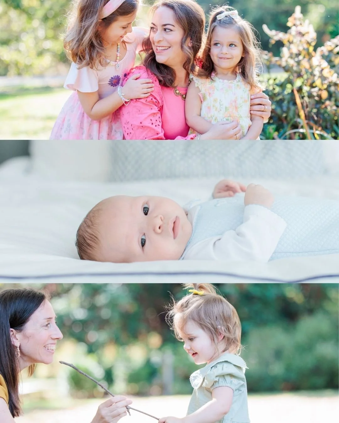 mom and kids smiling together in a park